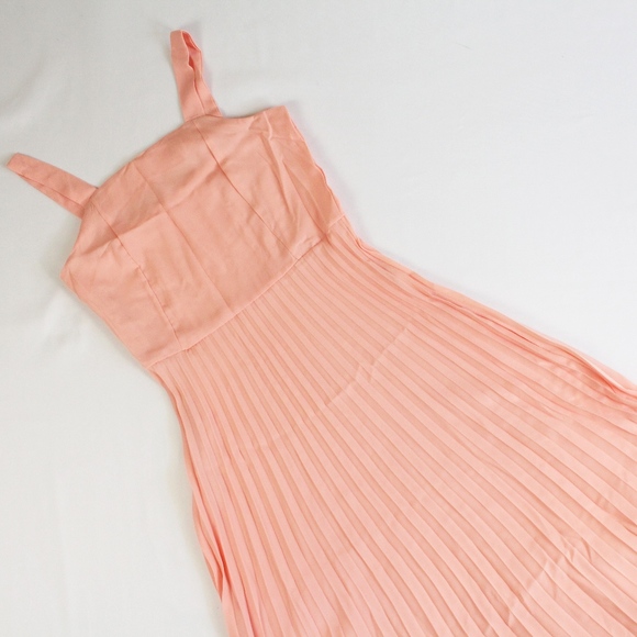 Salmon Pink Pleated Fit and Flared Long Dress - Picture 8 of 8